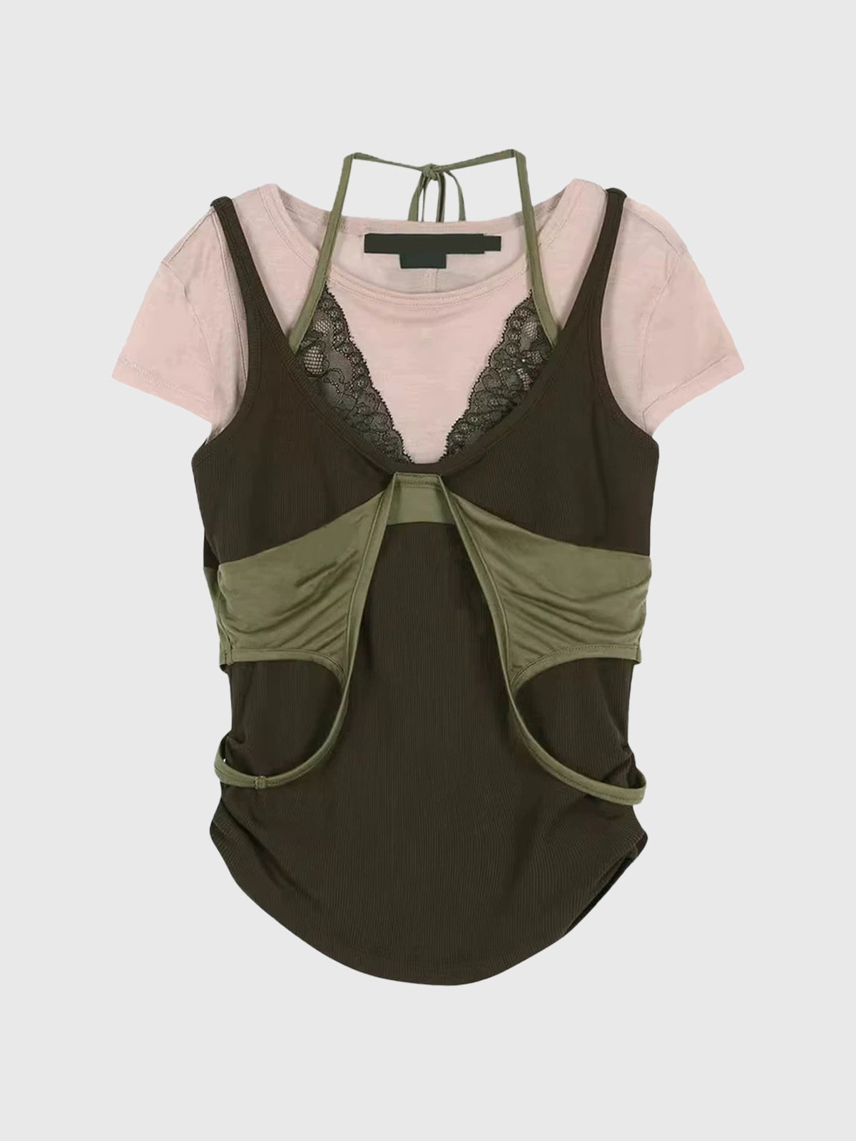 Brick Lane Layered-look Mesh Patchwork Top - Green