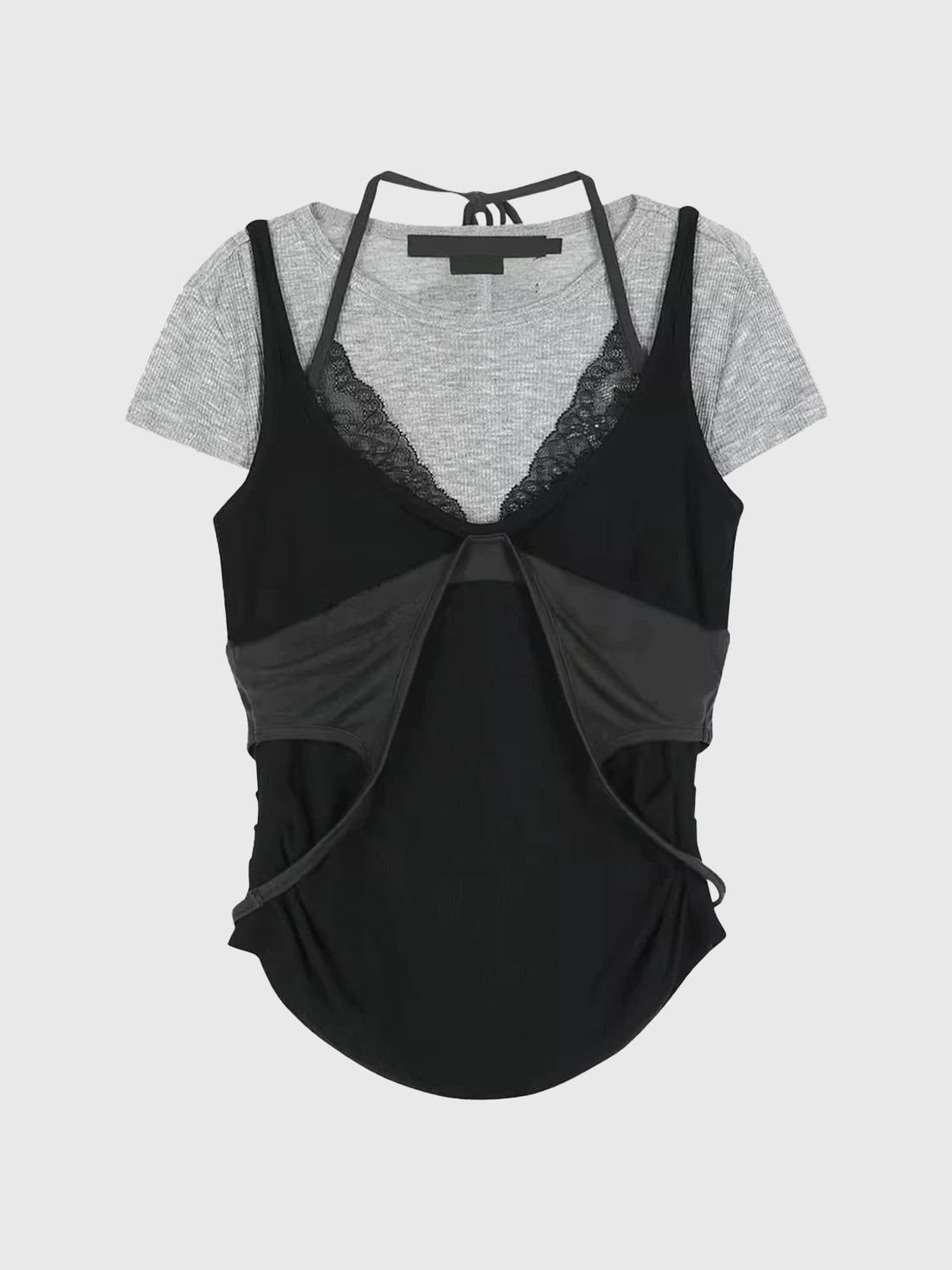 Brick Lane Layered-look Mesh Patchwork Top - Black