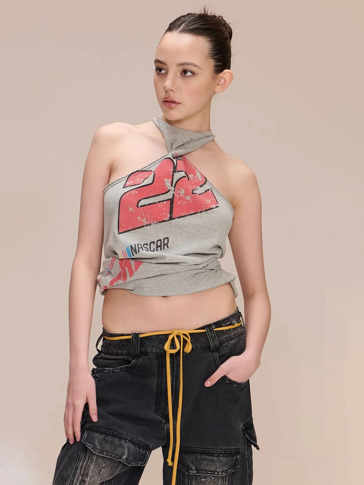 Brick Lane Halter Print Top - Grey