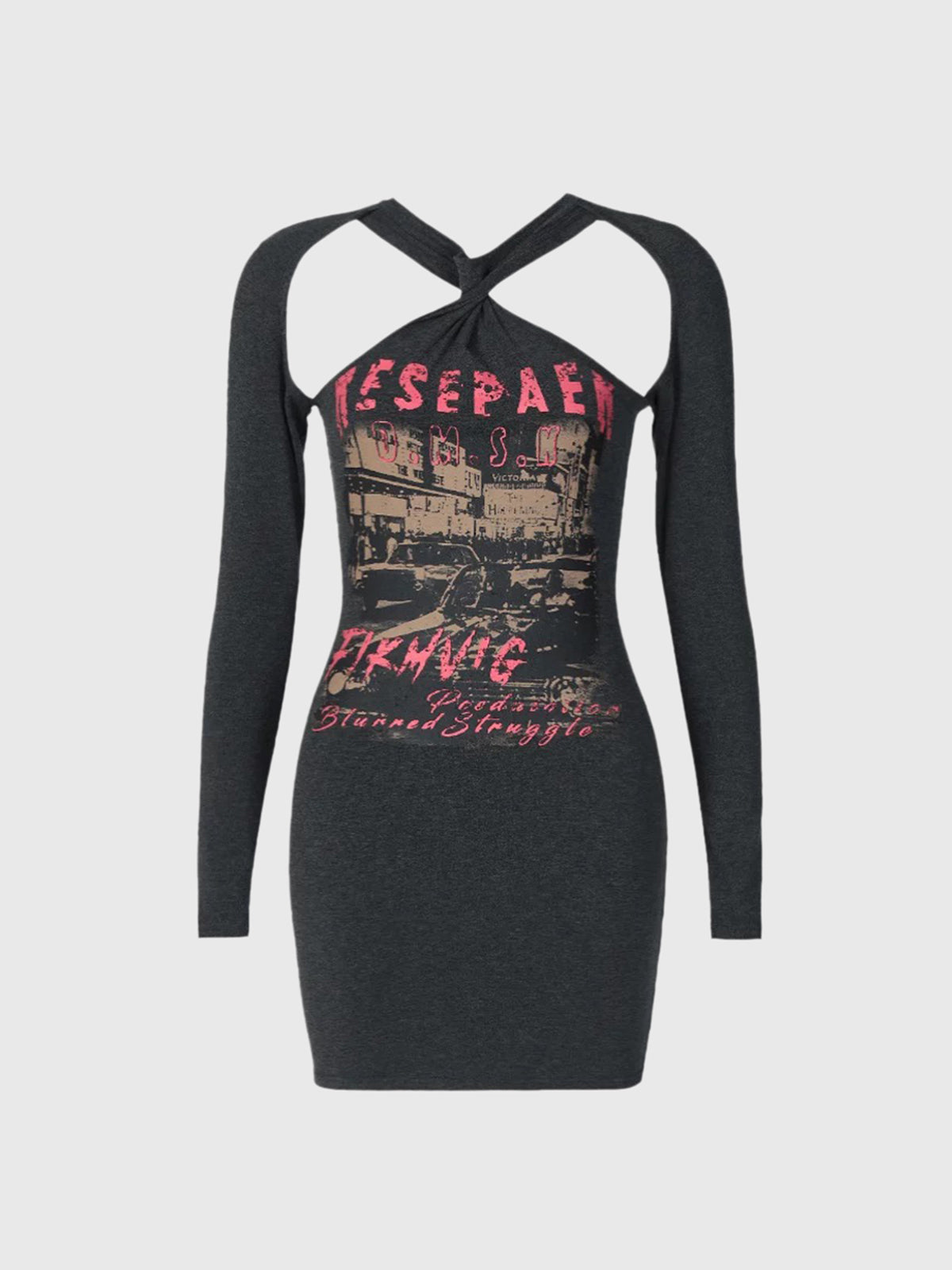 Brick Lane Skimming Cut Out Print Dress - Black