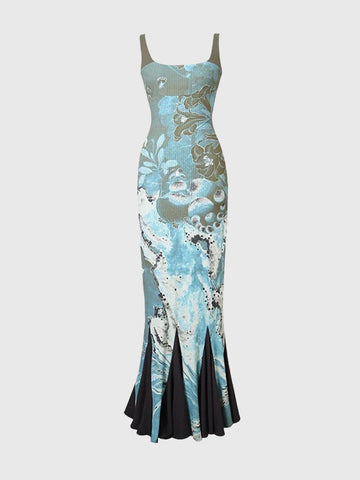 Brick Lane Skimming Print Maxi Dress - Blue