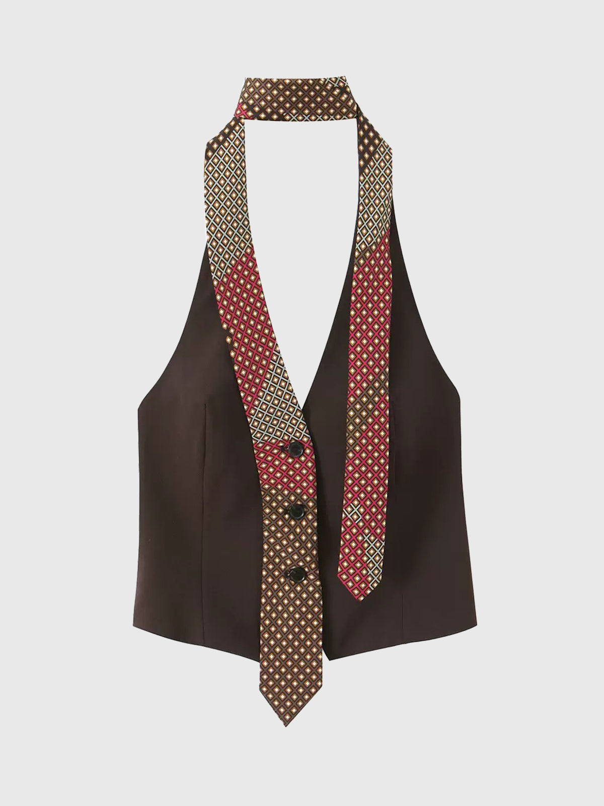 Brick Lane Halter Leopard Patchwork Top - Brown