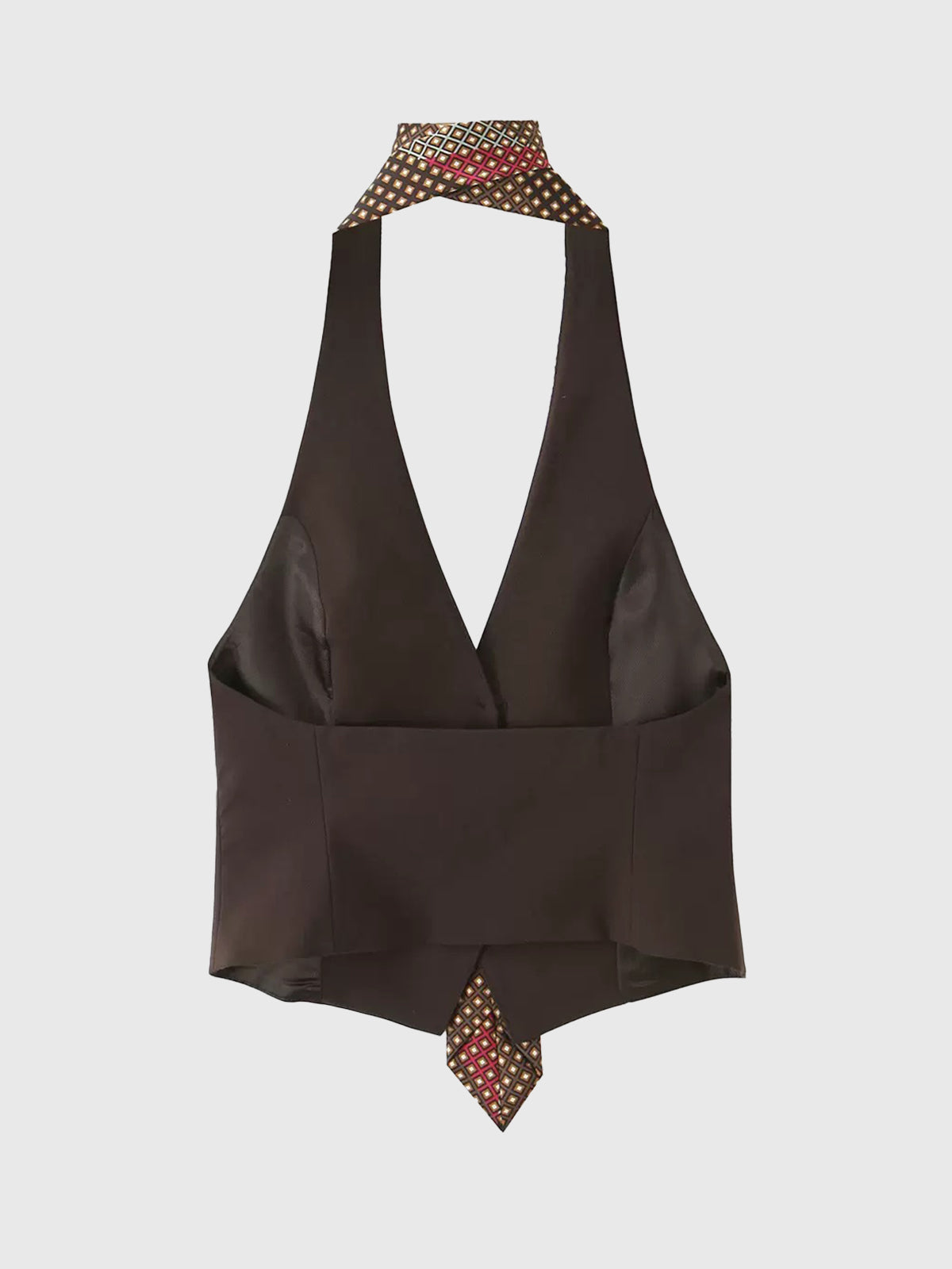 Brick Lane Halter Leopard Patchwork Top - Brown