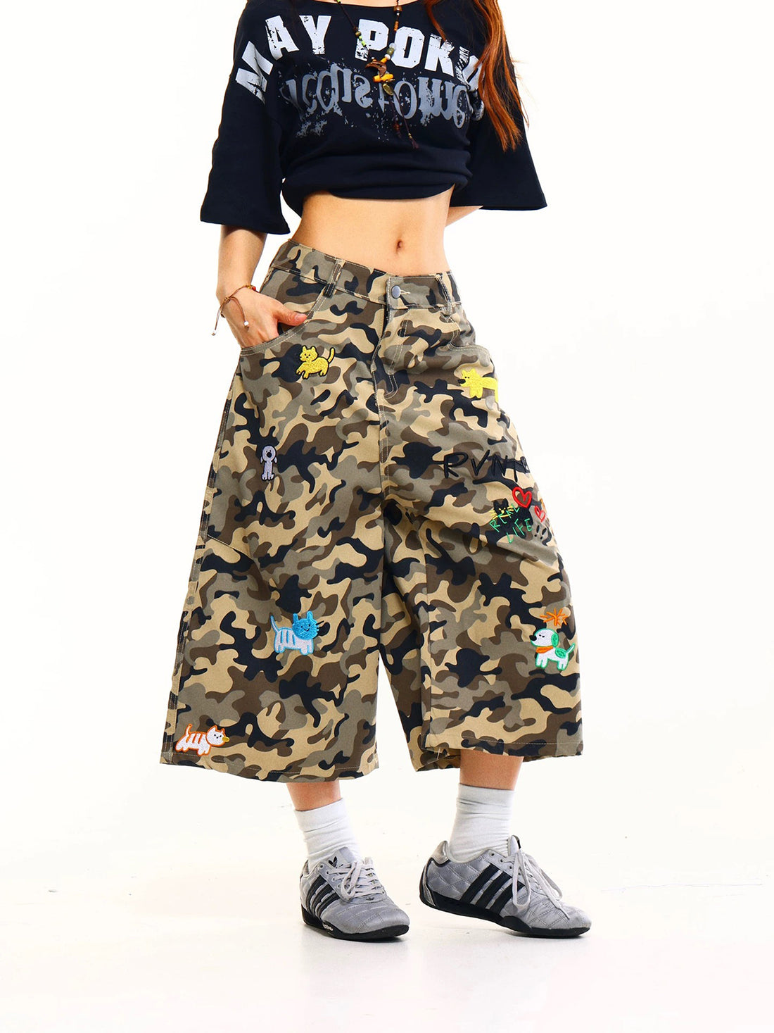 Brick Lane Wide-leg Camouflage Shorts - Green