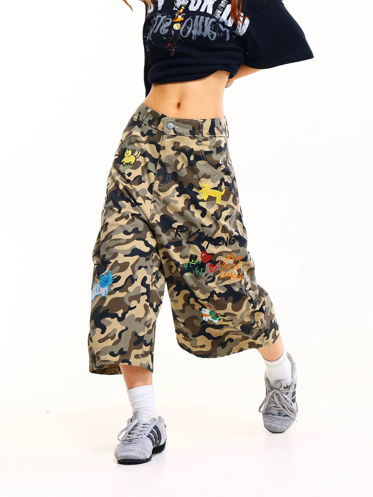 Brick Lane Wide-leg Camouflage Shorts - Green