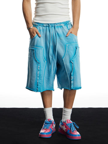 Brick Lane Wide-leg Washed Shorts - Blue