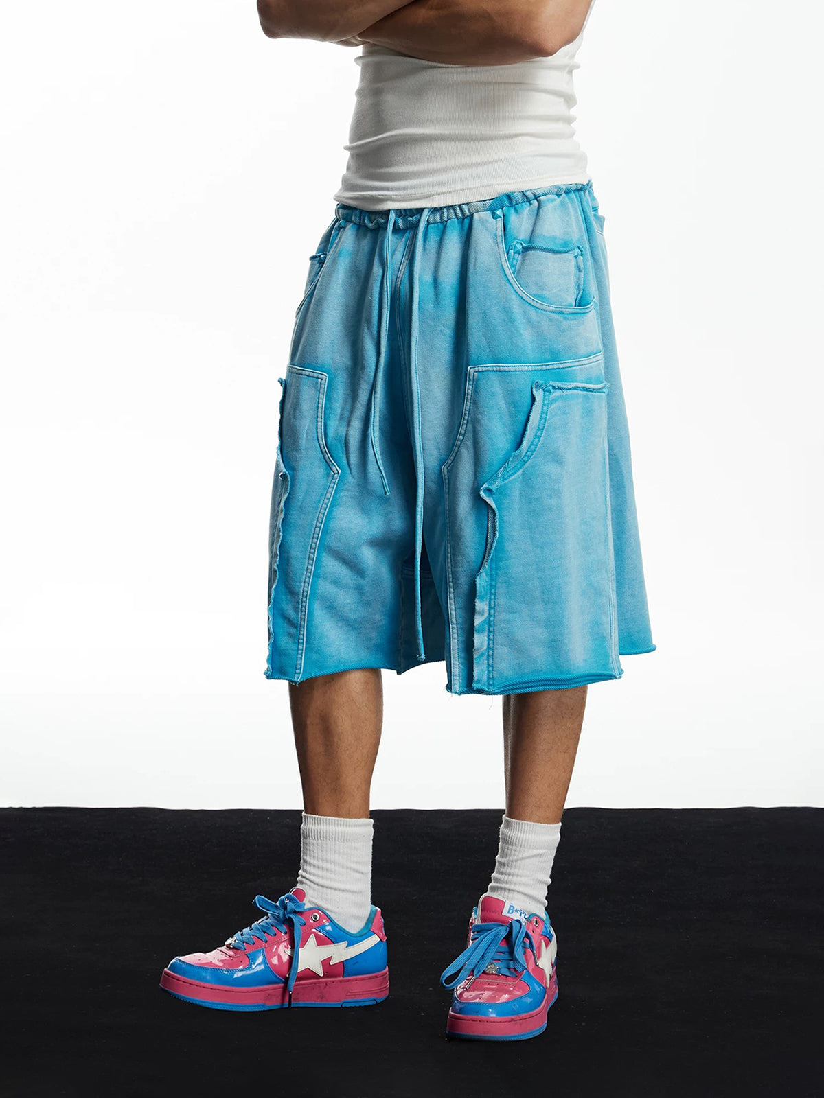 Brick Lane Wide-leg Washed Shorts - Blue