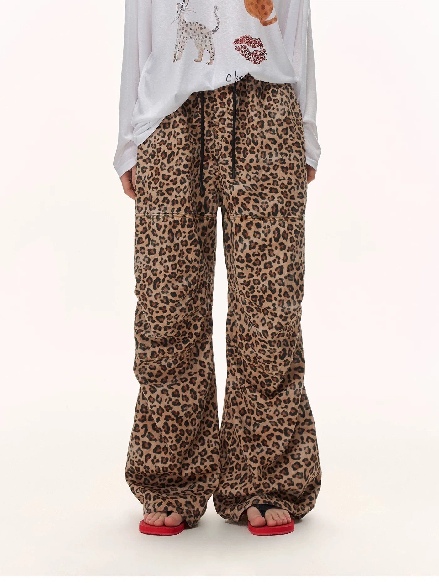 Brick Lane Lightweight Wide-leg Leopard Print Pants - Coffee