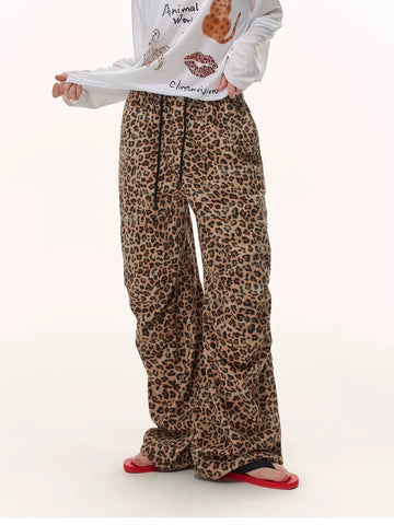 Brick Lane Lightweight Wide-leg Leopard Print Pants - Coffee