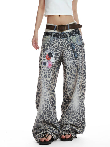 Brick Lane Wide-leg Animal Print Contrast Festival Pants - Grey/Mono