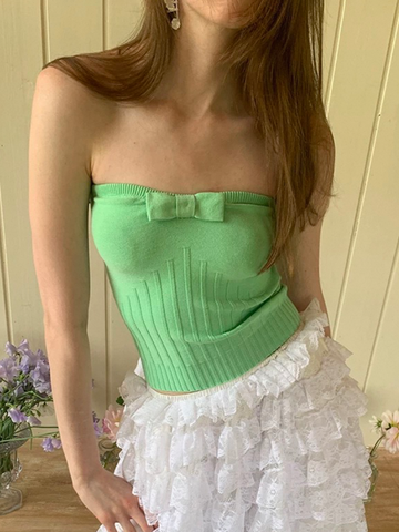 Brick Lane Skimming Bow Detail Tube Top - Green