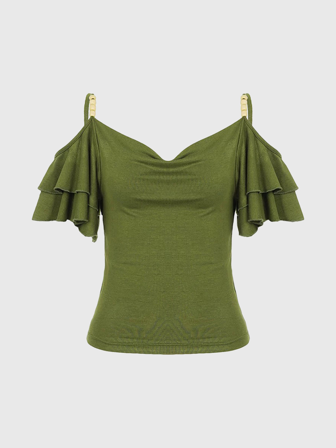 Brick Lane Cropped Off Shoulder Ruffle Top - Army Green