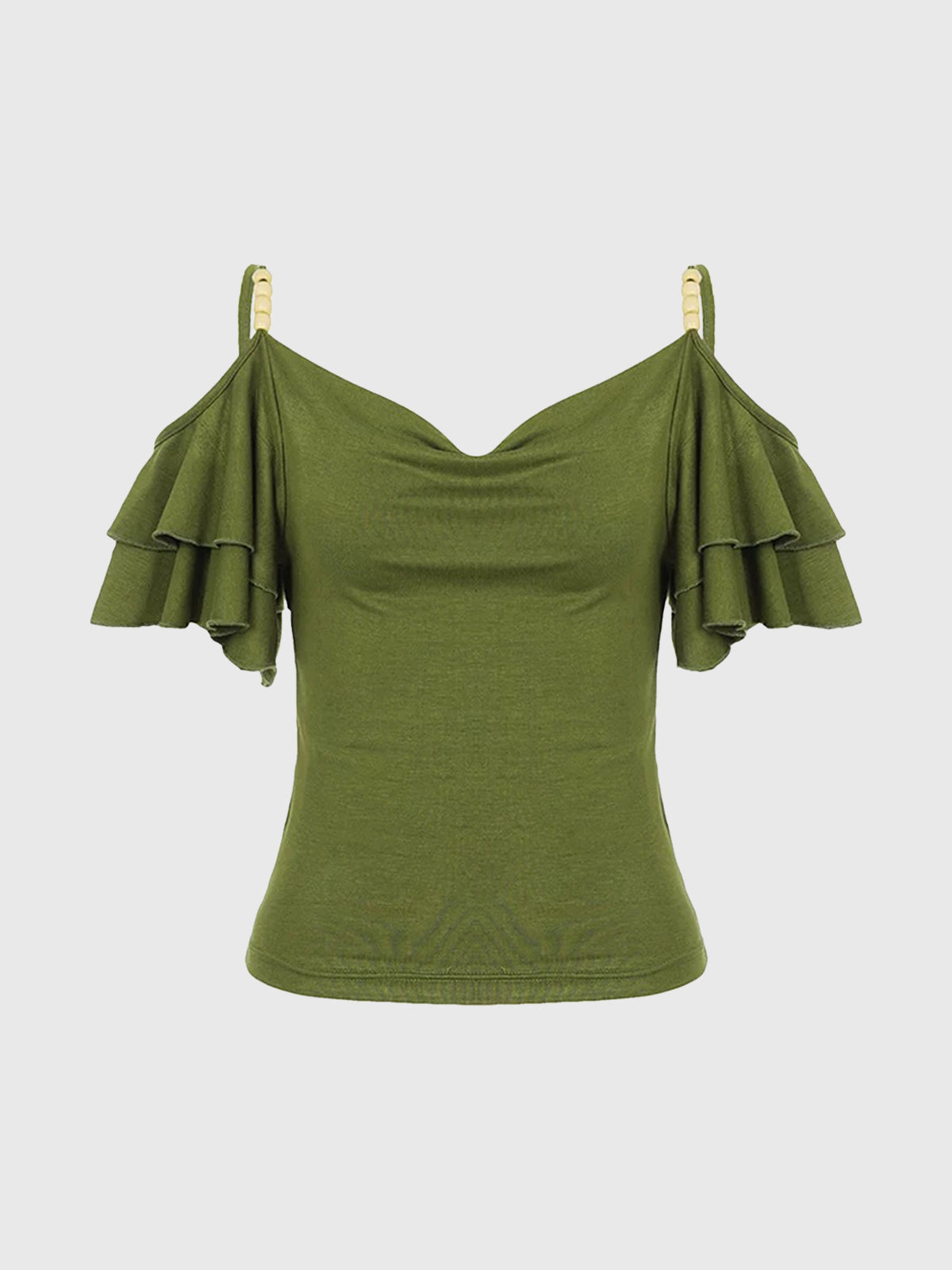 Brick Lane Cropped Off Shoulder Ruffle Top - Army Green