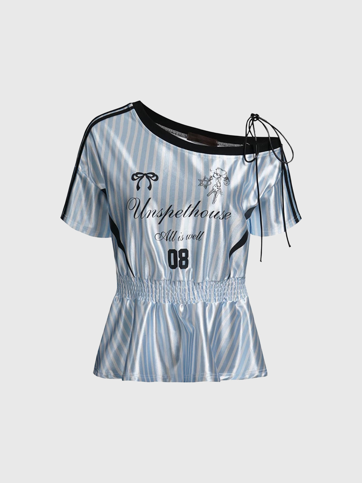 Brick Lane Asymmetric Jersey Style Off Shoulder Top - Blue