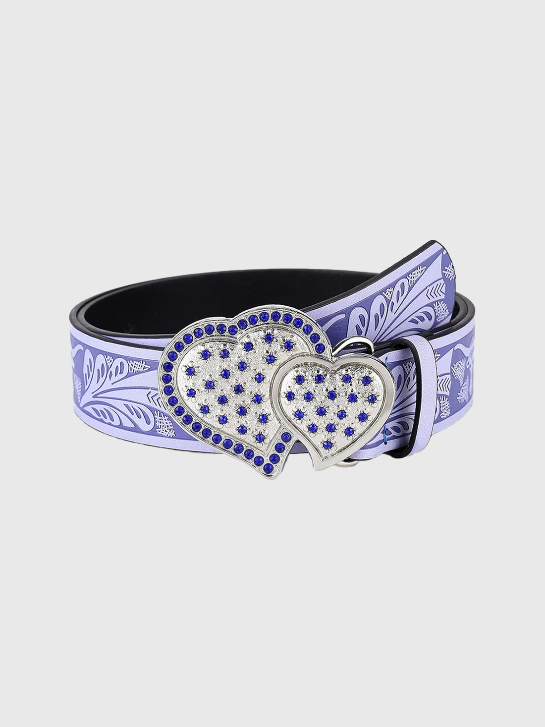 Brick Lane Rhinestone Heart Buckle Belt - Purple