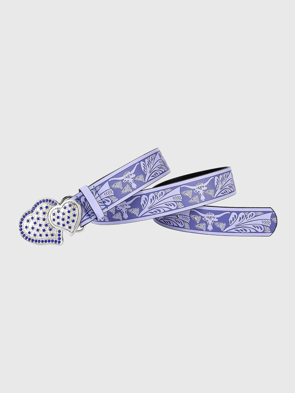 Brick Lane Rhinestone Heart Buckle Belt - Purple