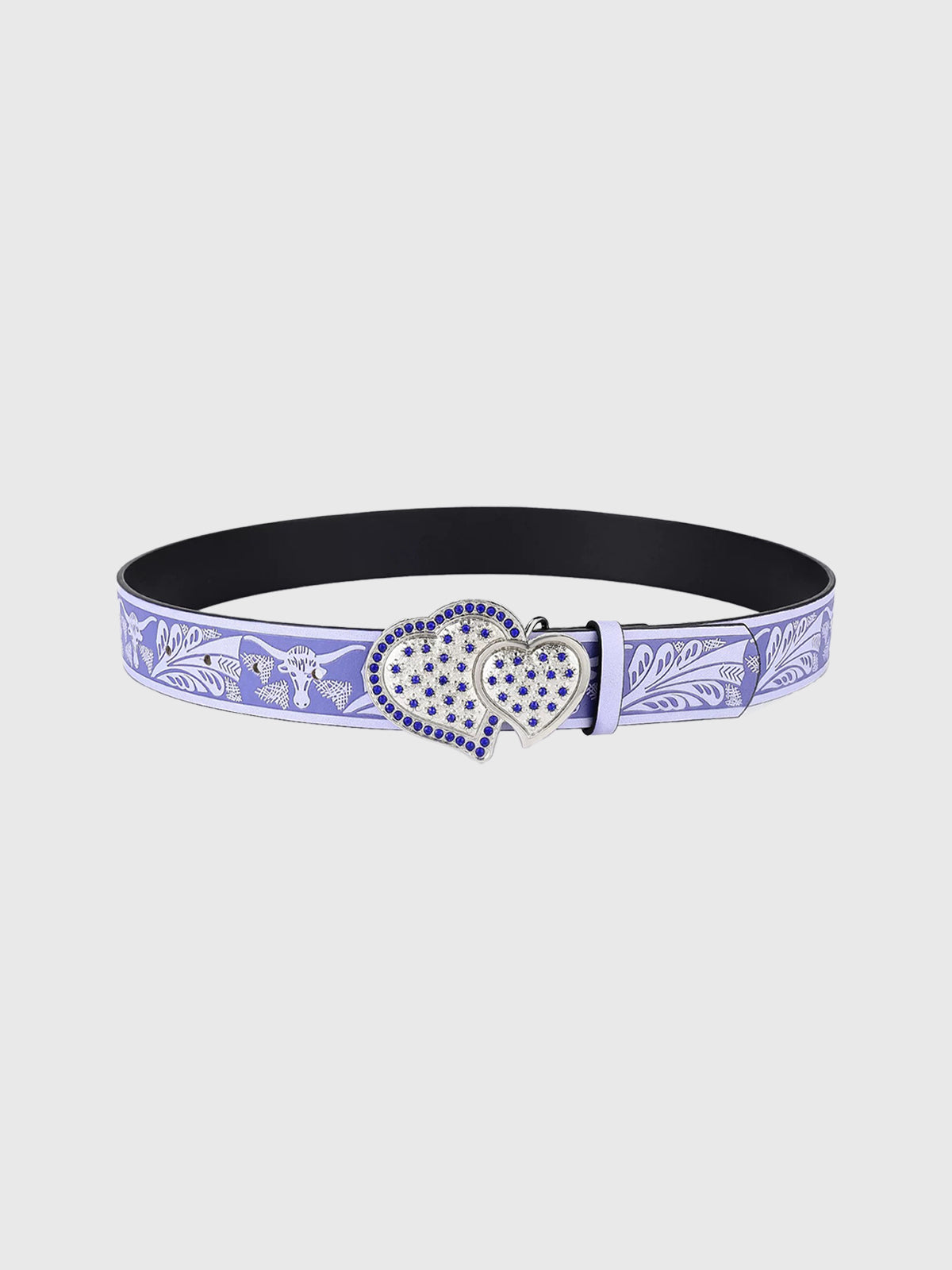 Brick Lane Rhinestone Heart Buckle Belt - Purple