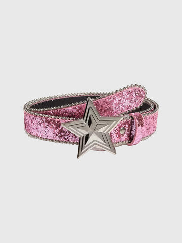 Brick Lane Sequin Star Western Belt - Pink