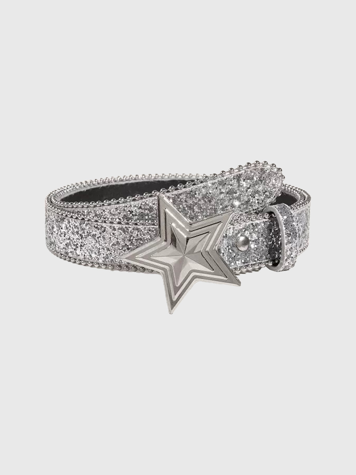 Brick Lane Sequin Star Western PU Leather Belt - Silver