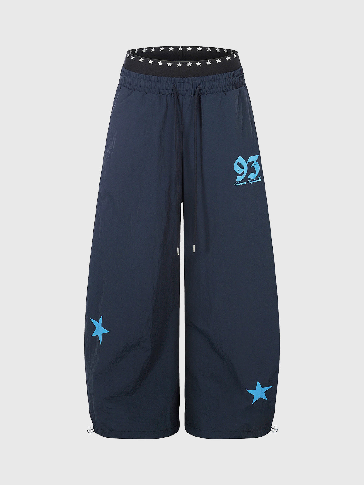 Brick Lane Layered-Look Star Graphic Baggy Sweatpants - Navy Blue