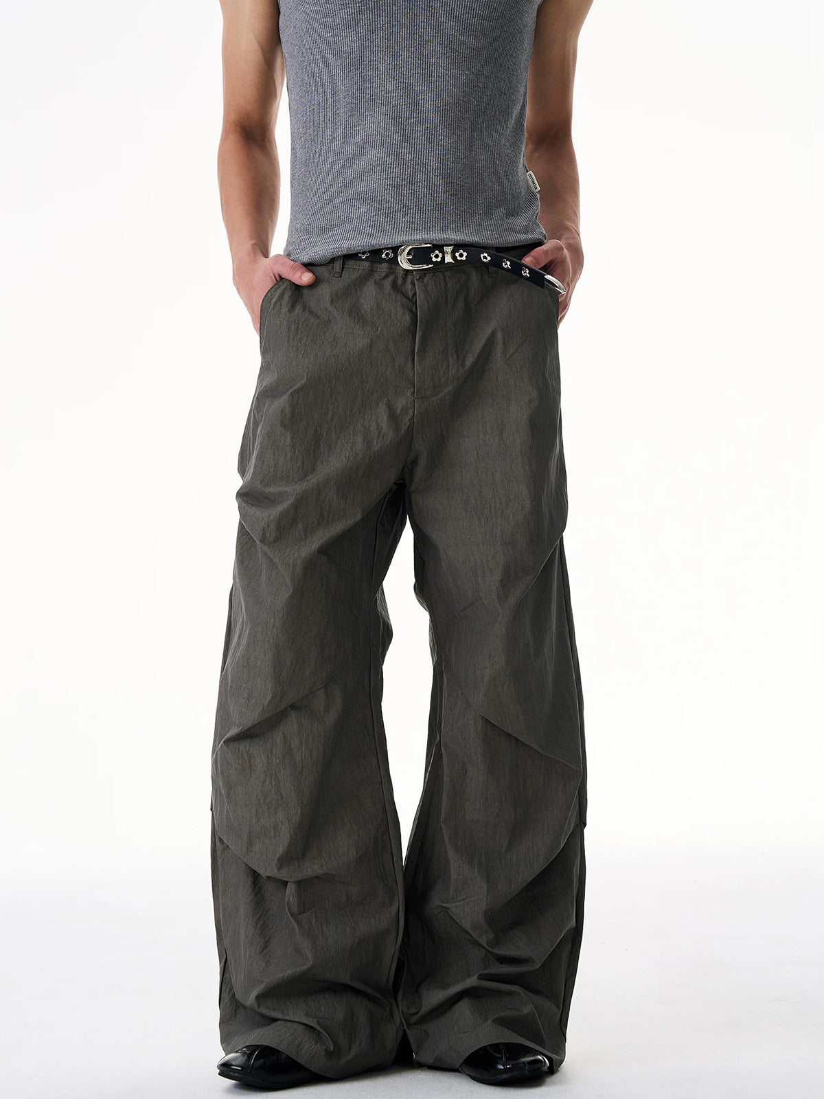 Co-ed Dorm Wide-Leg Slouchy Cargo Pants - Dark Grey