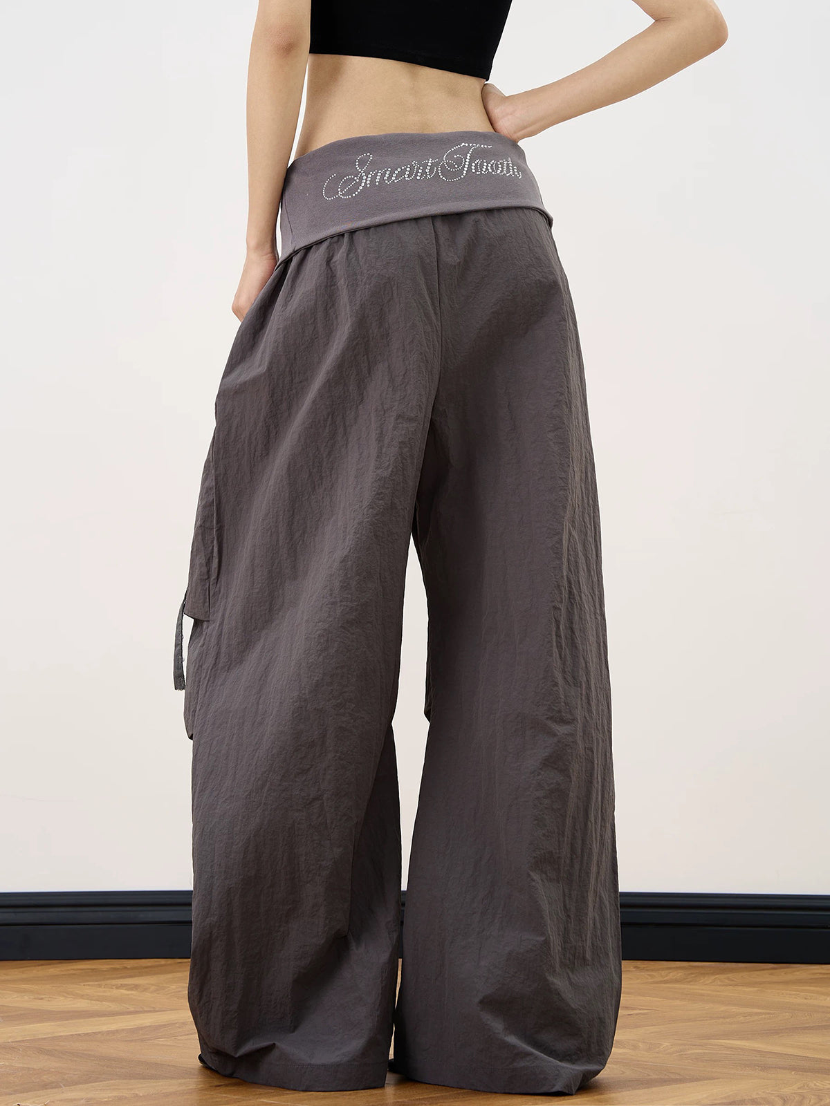 Brick Lane Wide-Leg V-Neck Crossover Waist Pants - Dark Brown