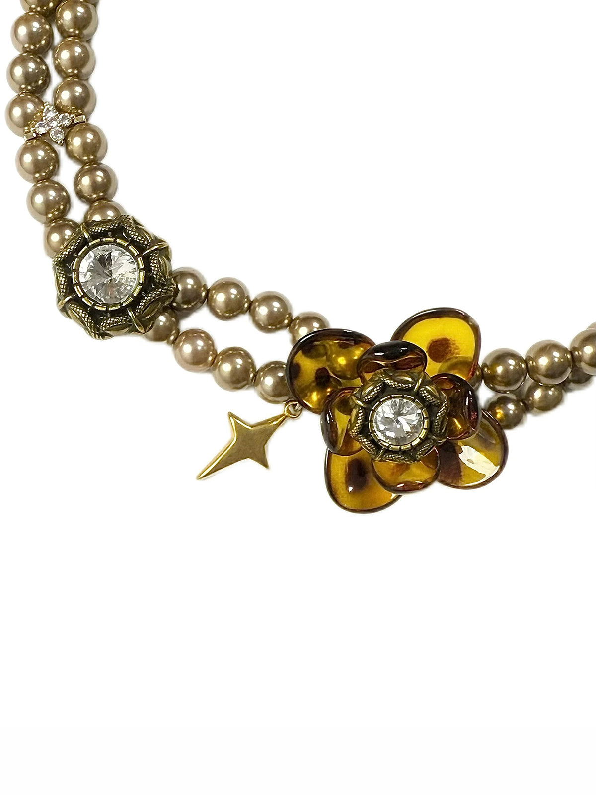 Brick Lane Vintage Leopard Heart Beaded Choker Necklace - Bronze