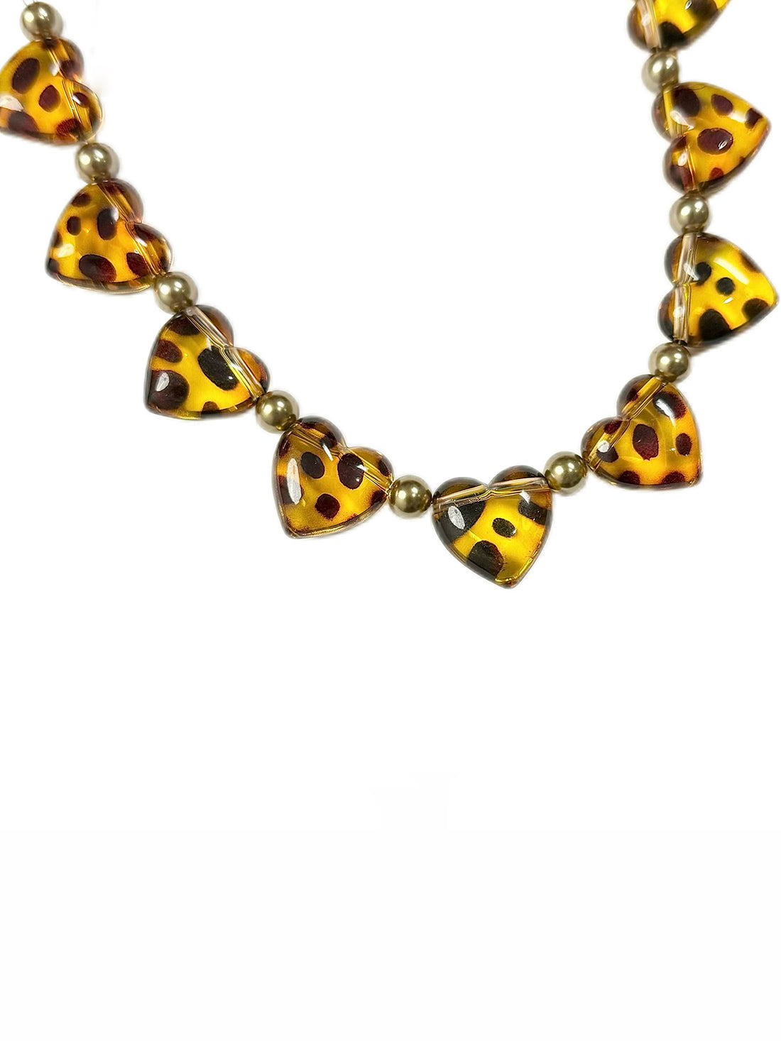 Brick Lane Vintage Leopard Heart Beaded Choker Necklace - Bronze