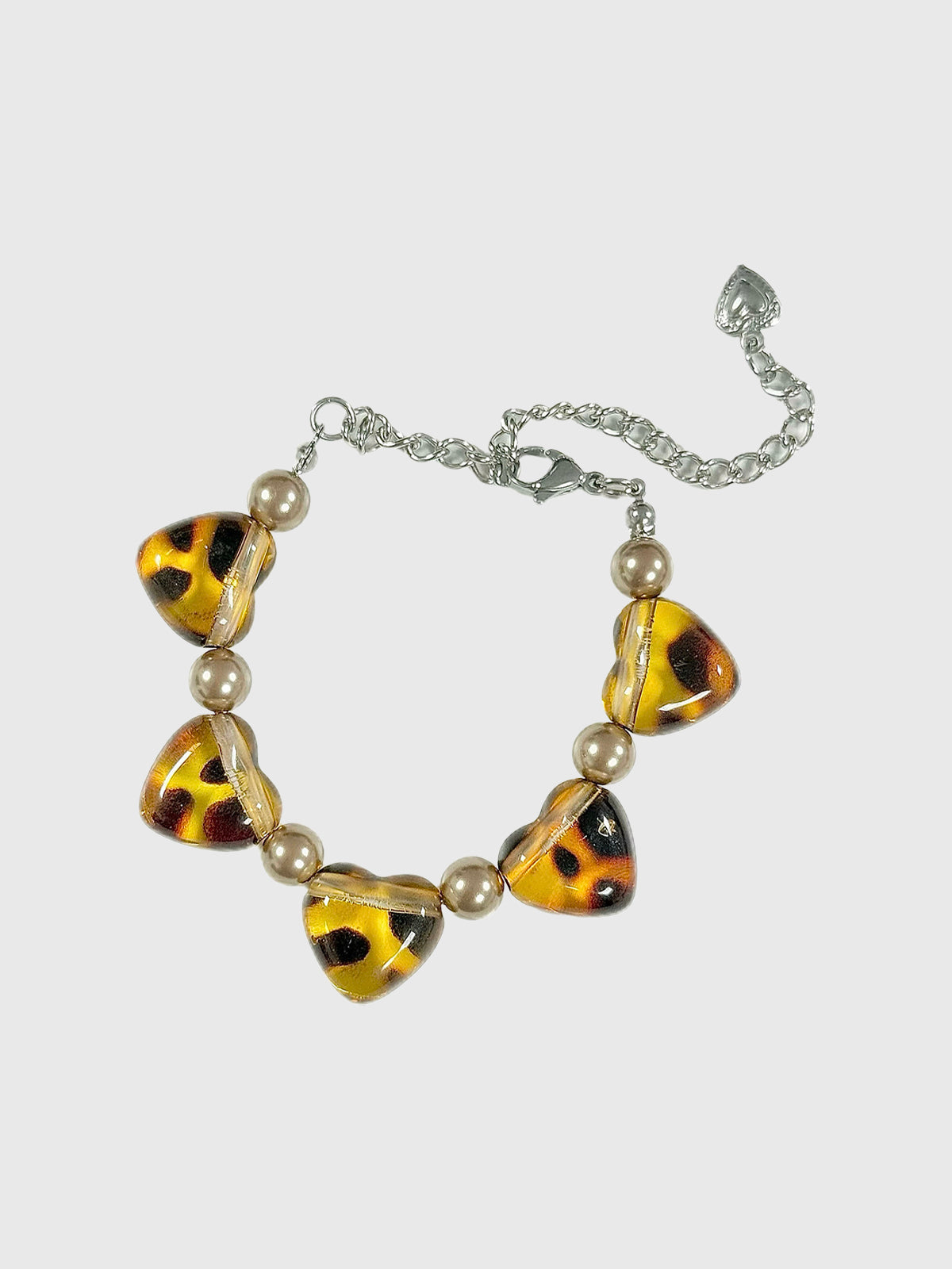Brick Lane Vintage Leopard Heart Beaded Choker Necklace - Bronze