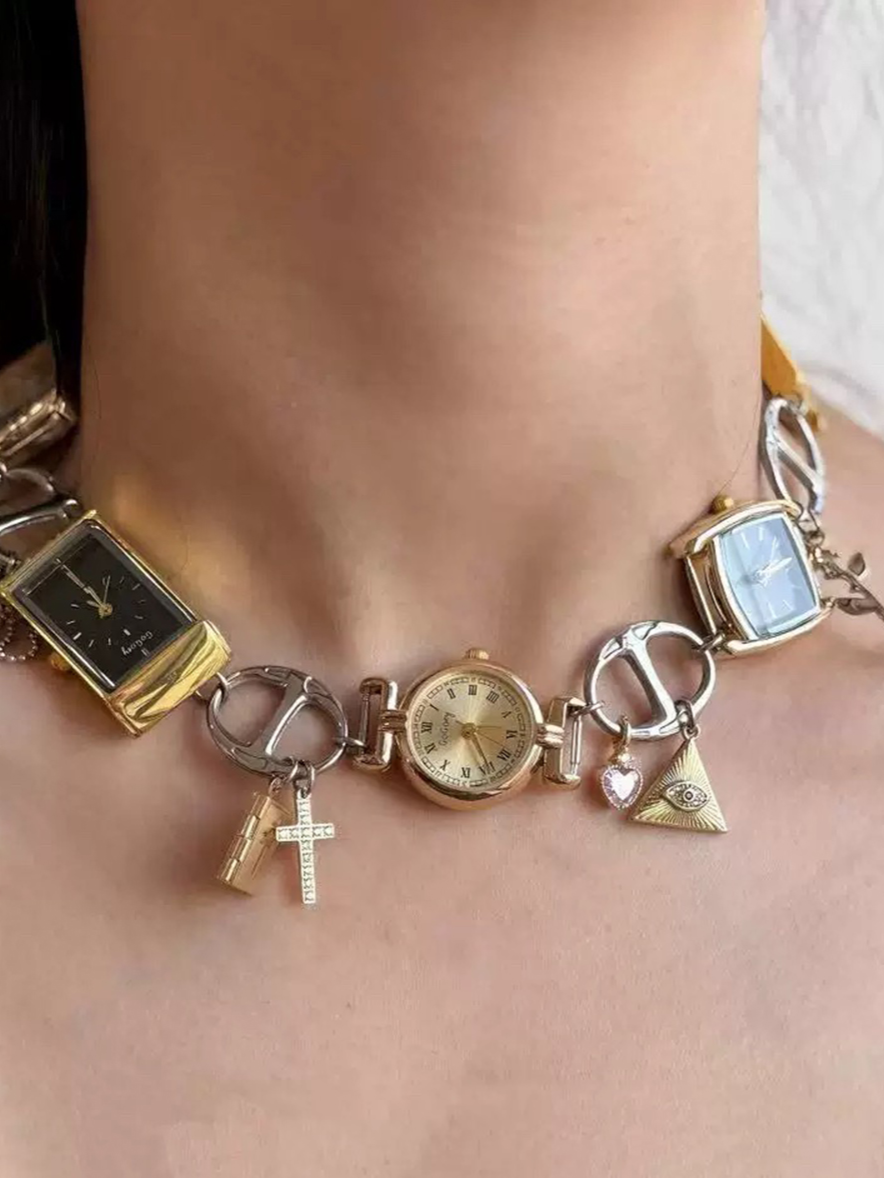 Brick Lane Chunky Antique Gemstone Pendant Necklace - Silver Multi
