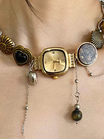 Brick Lane Vintage Metal Medal Tassel Statement Necklace - Antique Silver