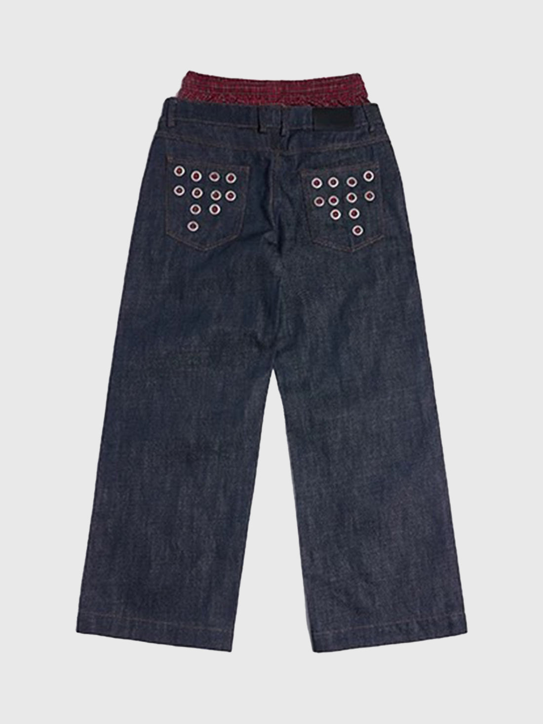 Brick Lane Layered-Look Plaid Cut Out Baggy Pants - Dark Blue