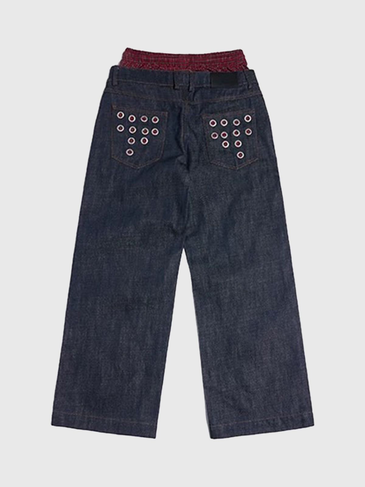 Brick Lane Layered-Look Plaid Cut Out Baggy Pants - Dark Blue