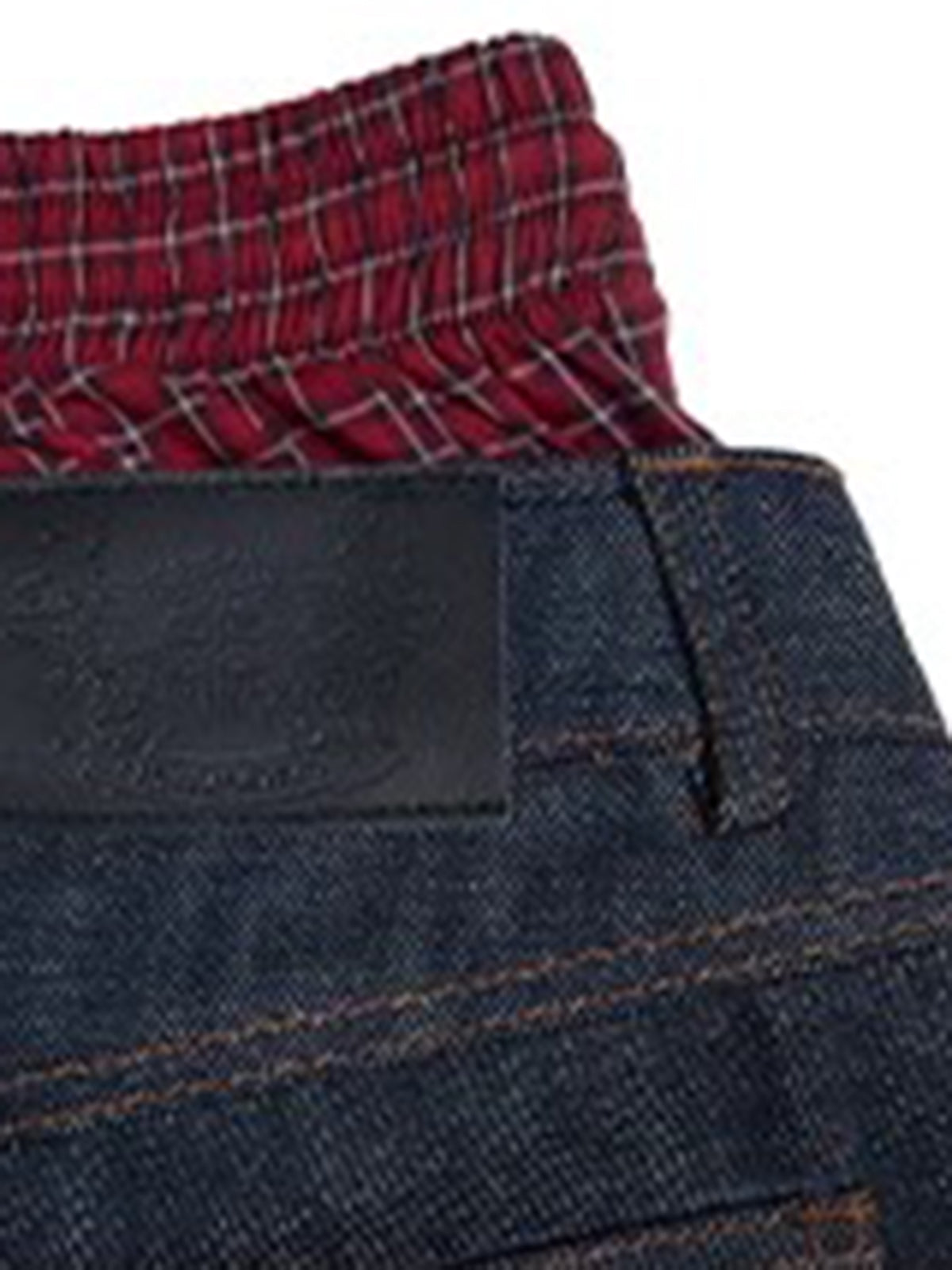 Brick Lane Layered-Look Plaid Cut Out Baggy Pants - Dark Blue