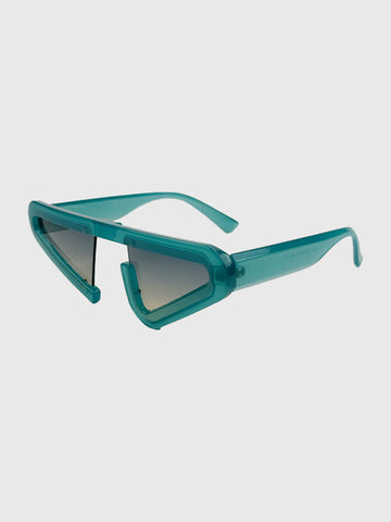 Brick Lane Rimless Futuristic Cat-Eye Sunglasses - Teal Green