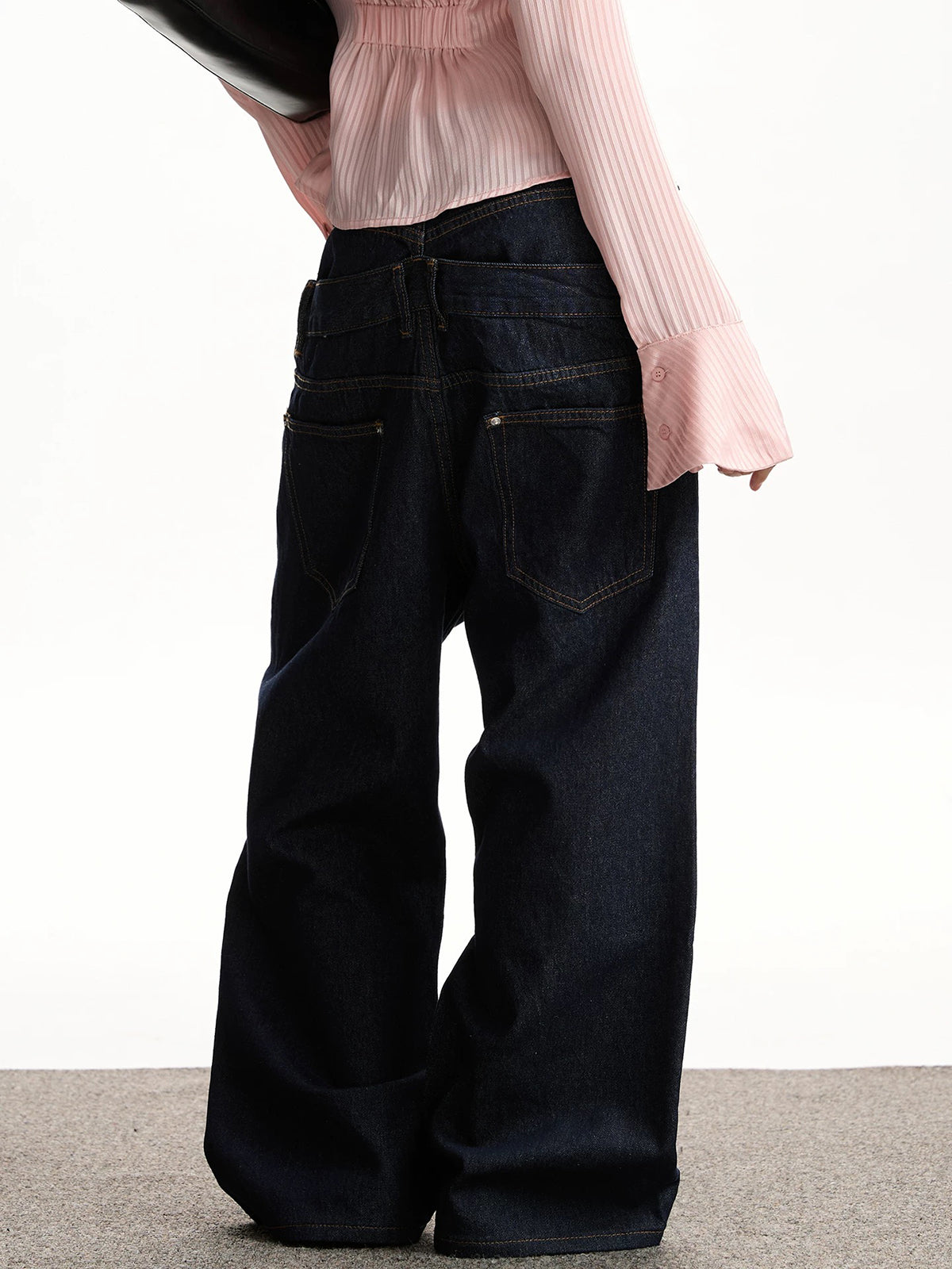 Brick Lane Layered-Look Wide-Leg Loose Jeans - Dark Blue