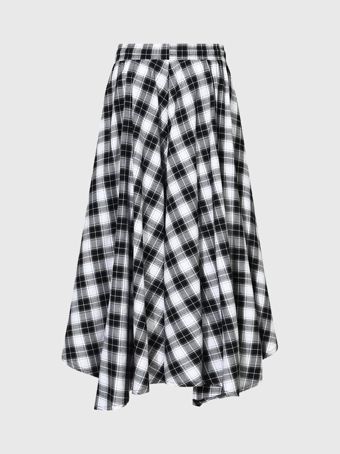 Dolled Office Asymmetric Check Plaid Maxi Skirt - Black and White