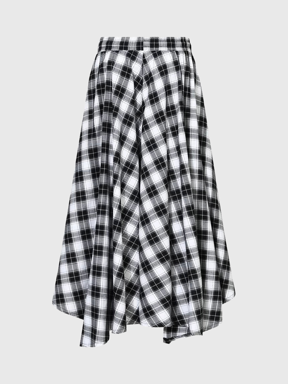 Dolled Office Asymmetric Check Plaid Maxi Skirt - Black and White