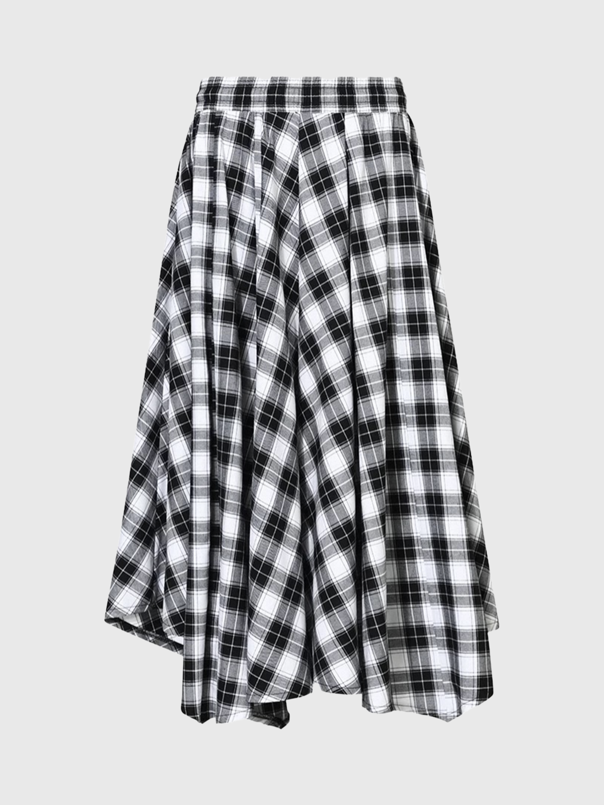 Dolled Office Asymmetric Check Plaid Maxi Skirt - Black and White