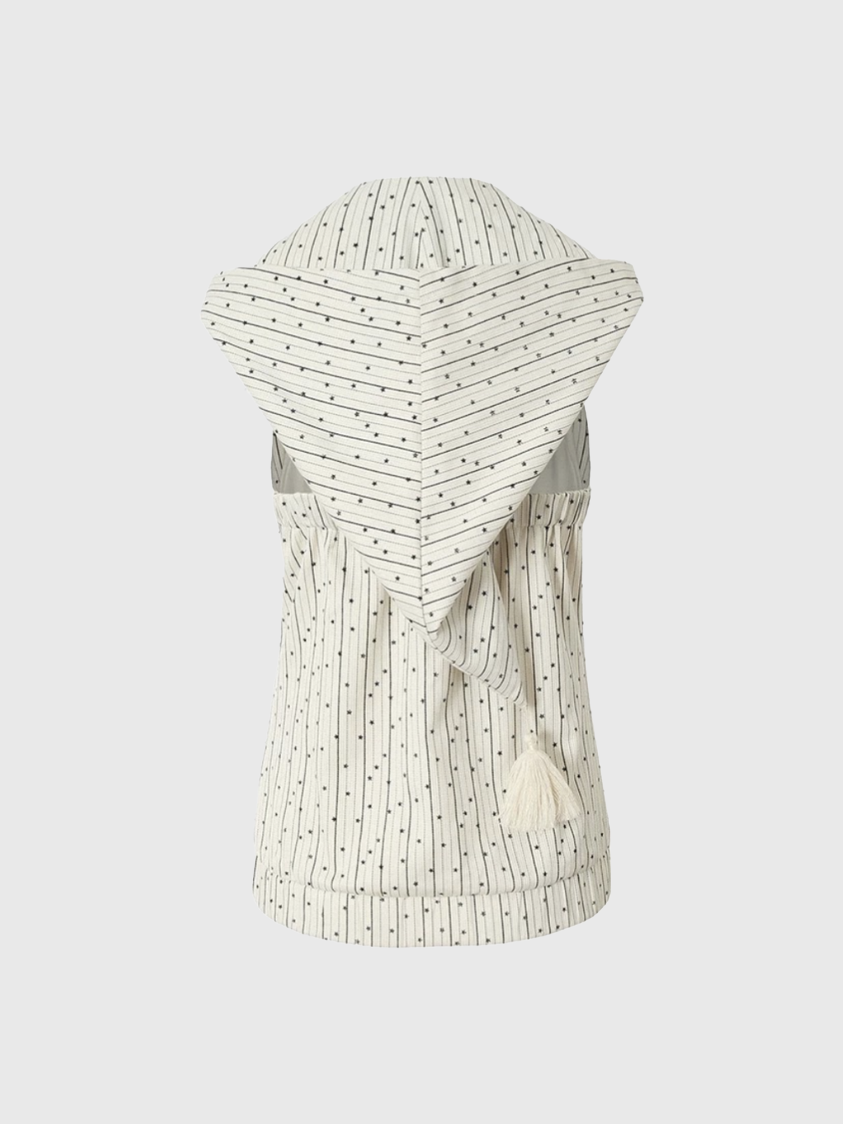 Brick Lane Waist-Defining Stripe Dot Hooded Sleeveless Top - Beige