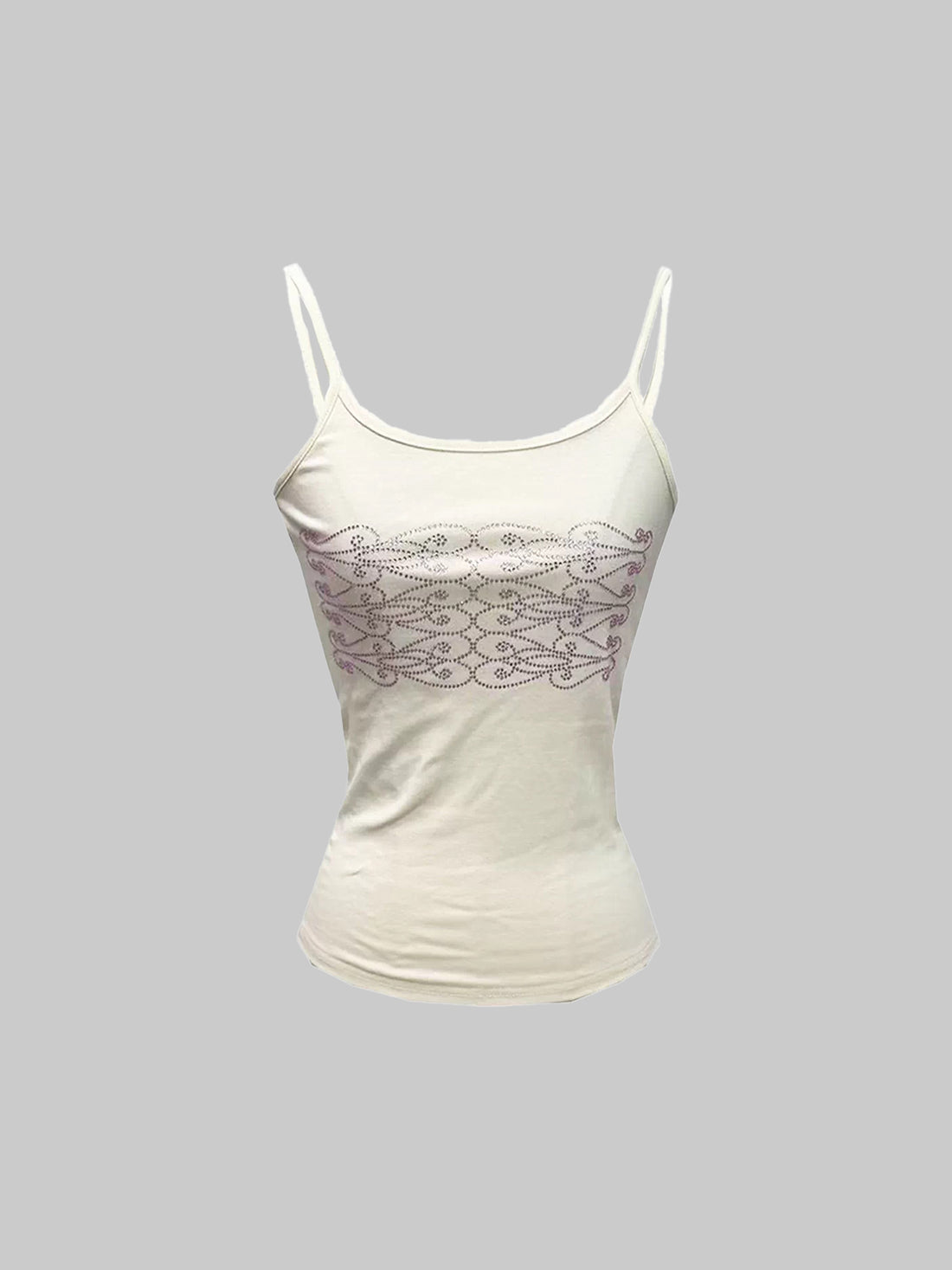 Brick Lane Skimming Rhinestone Graphic Cropped Tank Top - White