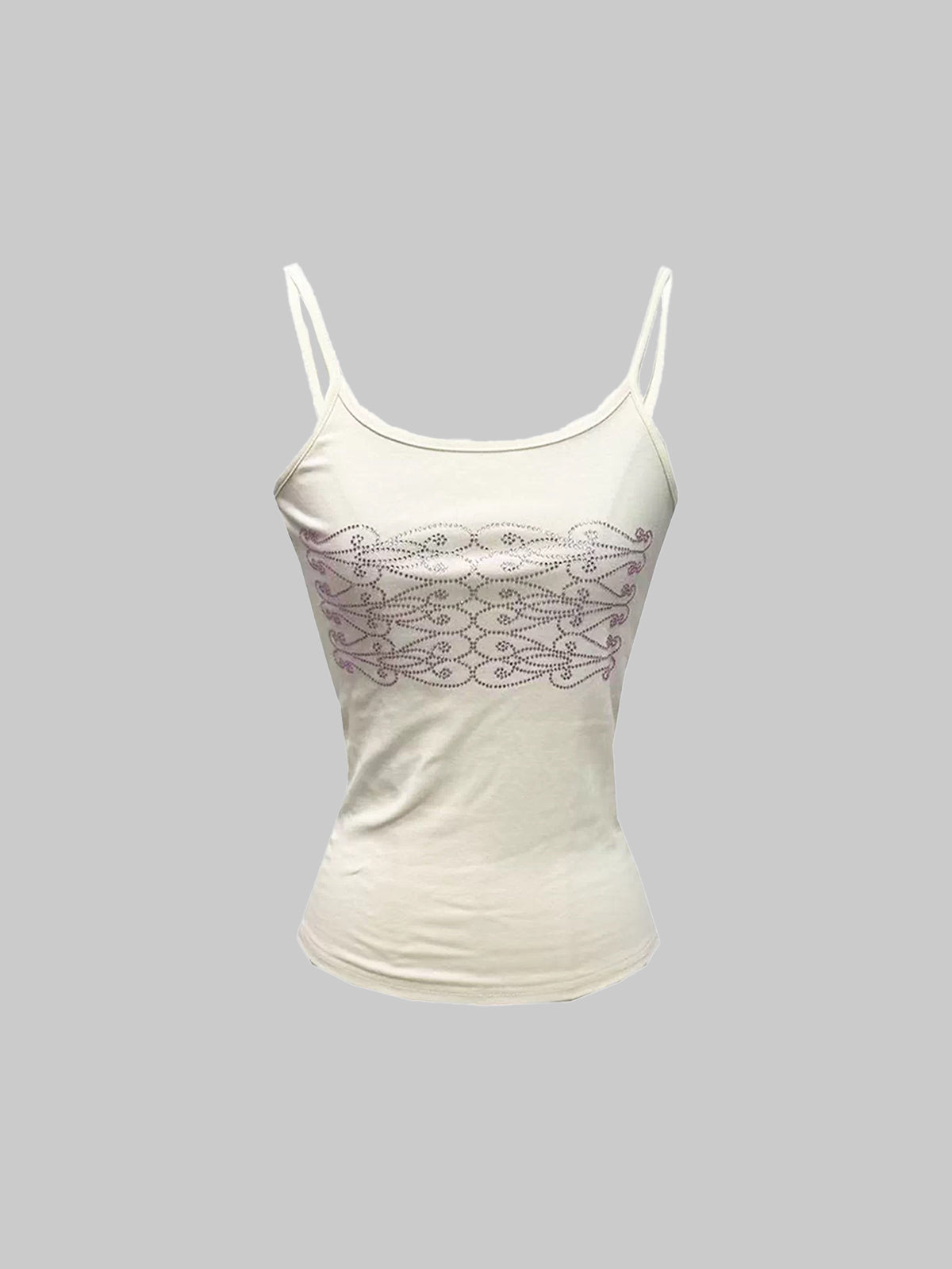 Brick Lane Skimming Rhinestone Graphic Cropped Tank Top - White