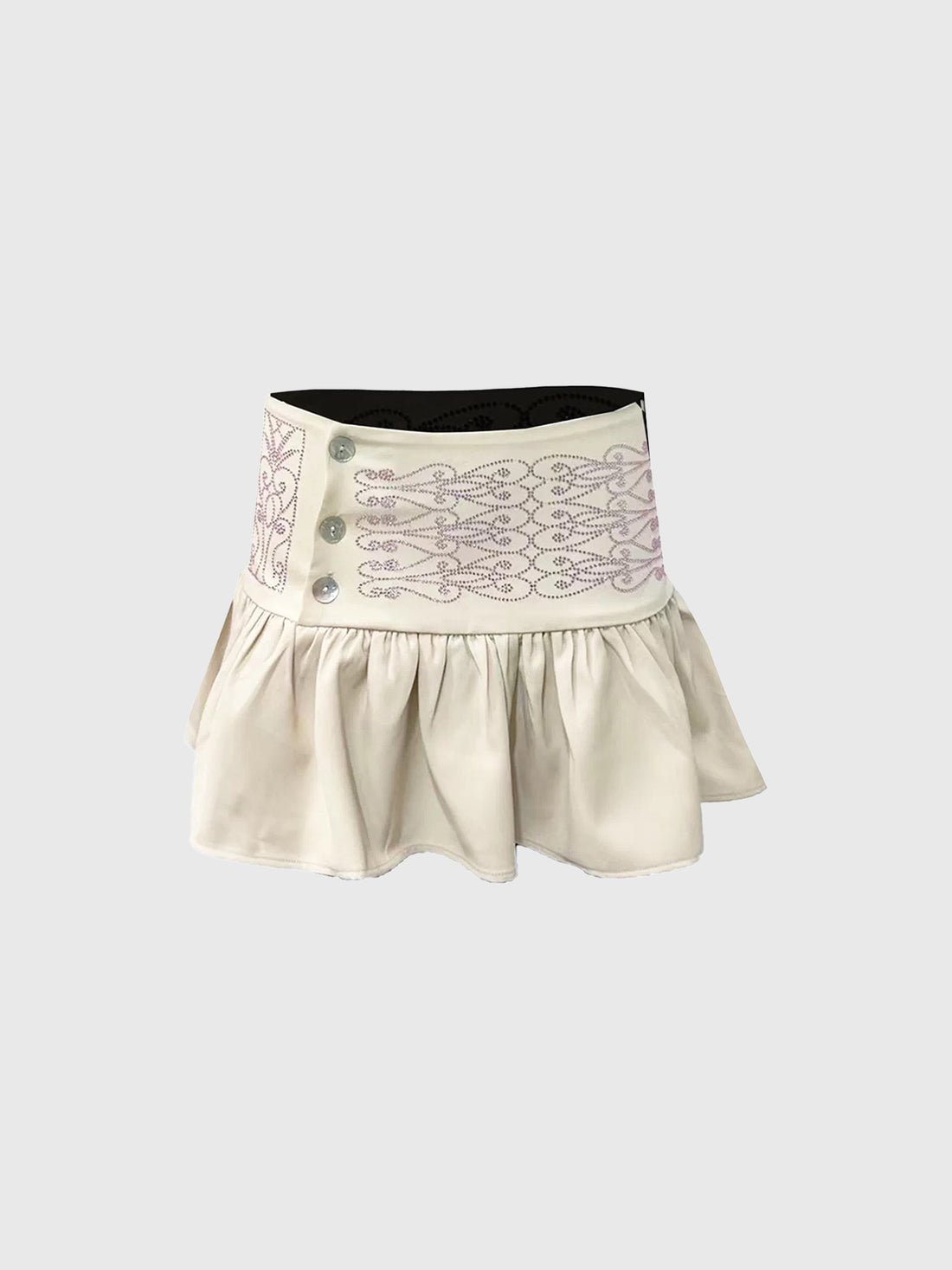 Brick Lane Ruffled Rhinestone Detail Mini Skirt - White