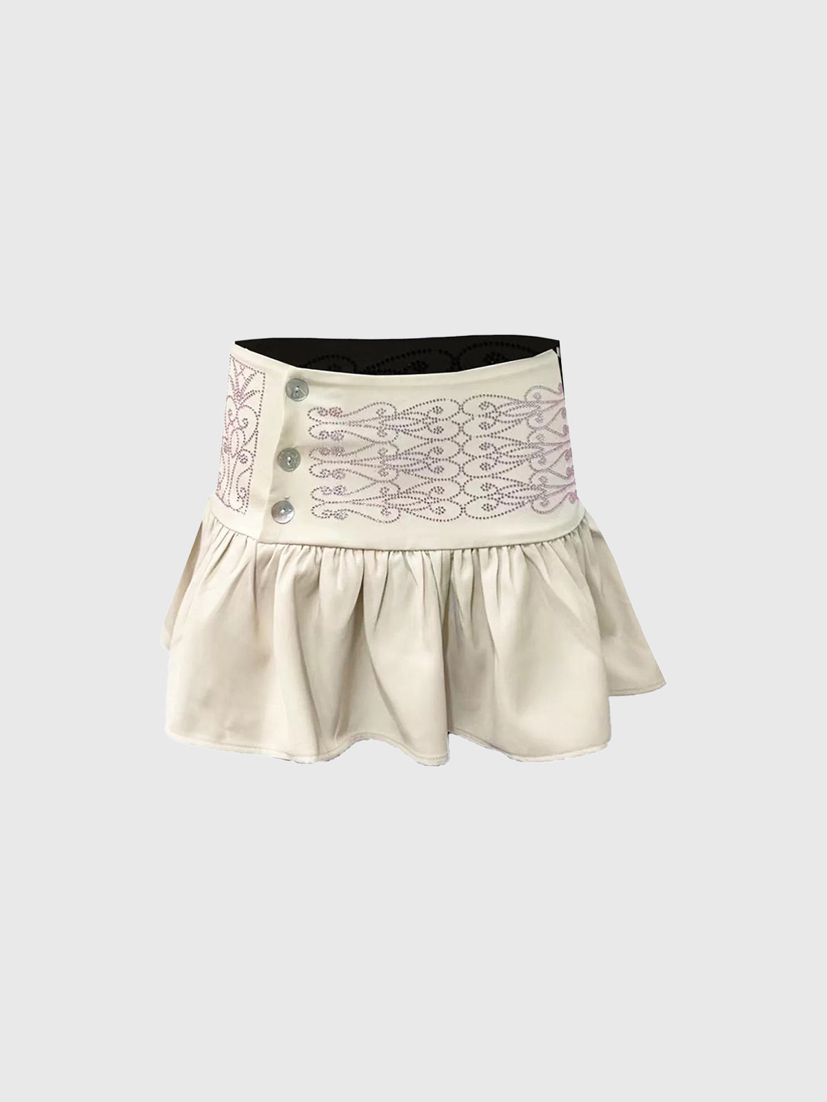 Brick Lane Ruffled Rhinestone Detail Mini Skirt - White