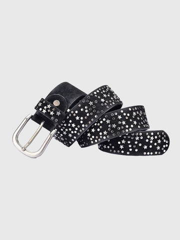 Brick Lane Star Studded Western Belt - Black