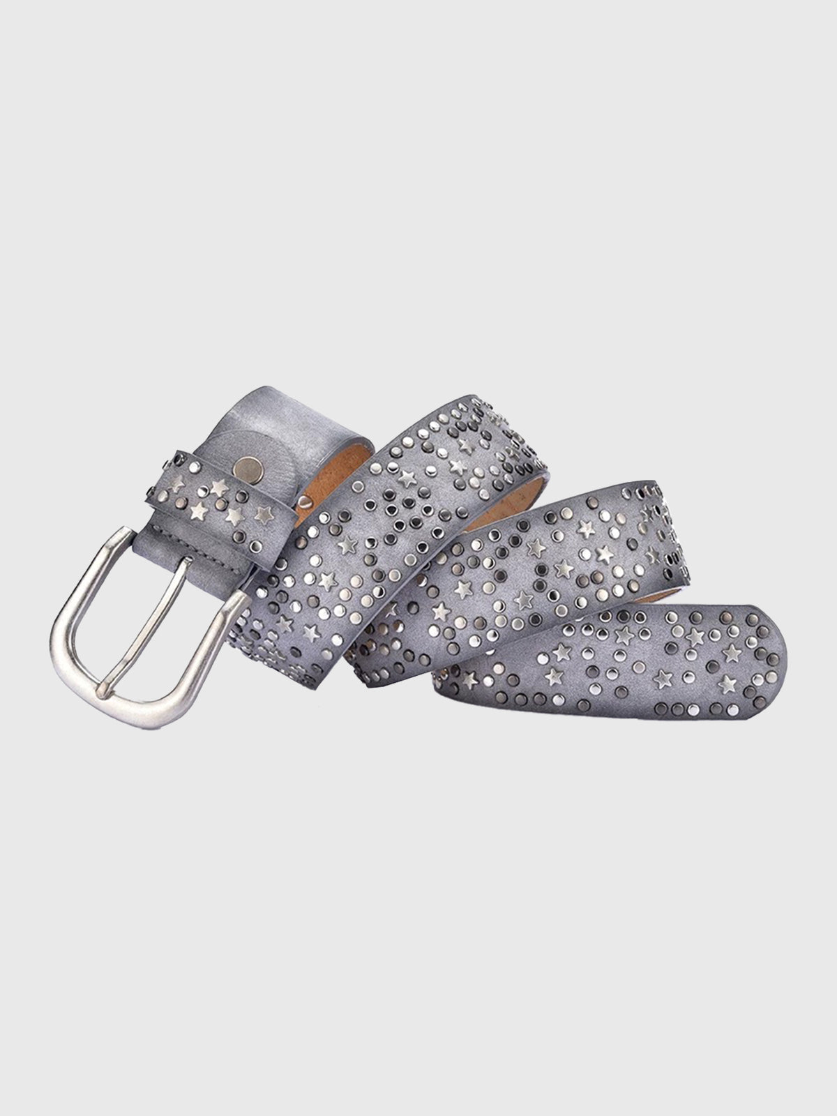 Brick Lane Star Studded Western Belt - Silver Grey