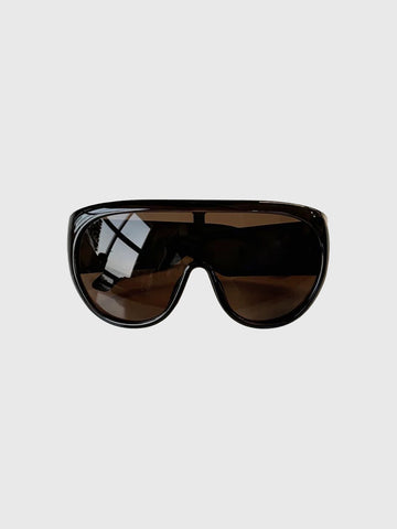Brick Lane Oversized Shield Wrap-Around Sunglasses - Brown