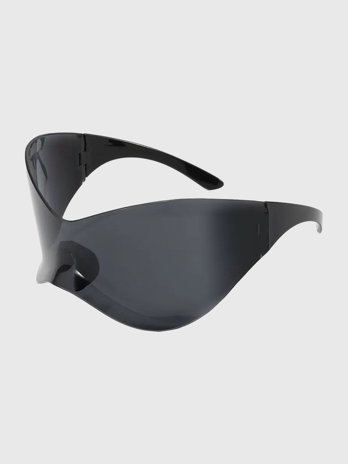 Brick Lane Futuristic Wrap-Around Streamlined Shield Sunglasses - Black