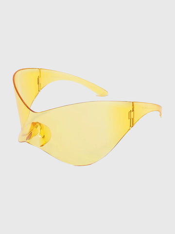 Brick Lane Futuristic Wrap-Around Streamlined Shield Sunglasses - Yellow