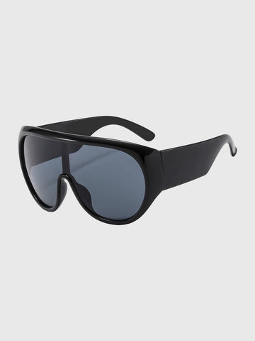 Brick Lane Oversized Shield Thick Frame Vintage Sunglasses - Black